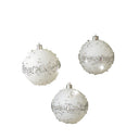 Set of 3 White Glitter Silver Jewel Baubles - 9cm