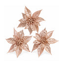 Set Of 3 Pink Glitter Poinsettia Picks - 24cm
