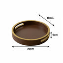 Large Round Chocolate Brown & Gold Wooden Decorative Tray - 30cm