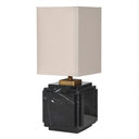 Small Black Marble Stepped Square Table Lamp with Linen Shade