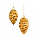 Set of 2 Gold Glitter Pine Cone Hanging Decoration 12cm