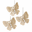 Set of 3 Champagne Gold Glitter Jewelled Butterfly Christmas Decorations - 10cm