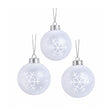 Set of 3 Round White Frosted Snowflake Christmas Baubles - 8cm