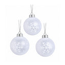 Set of 3 Round White Frosted Snowflake Christmas Baubles - 8cm