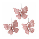 Set of 3 Pink Glitter Jewelled Butterfly Christmas Decorations - 10cm