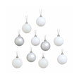 Set of 10 Mixed Glitter White and Silver Baubles - 6cm