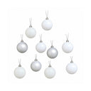 Set of 10 Mixed Glitter White and Silver Baubles - 6cm