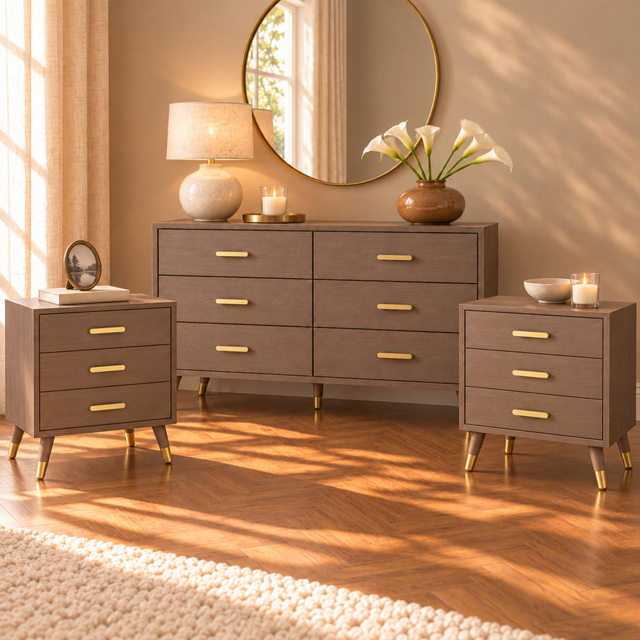 Large 6 Drawer Chest Of Drawers & Pair of 3 Drawer Bedside Tables - Os ...