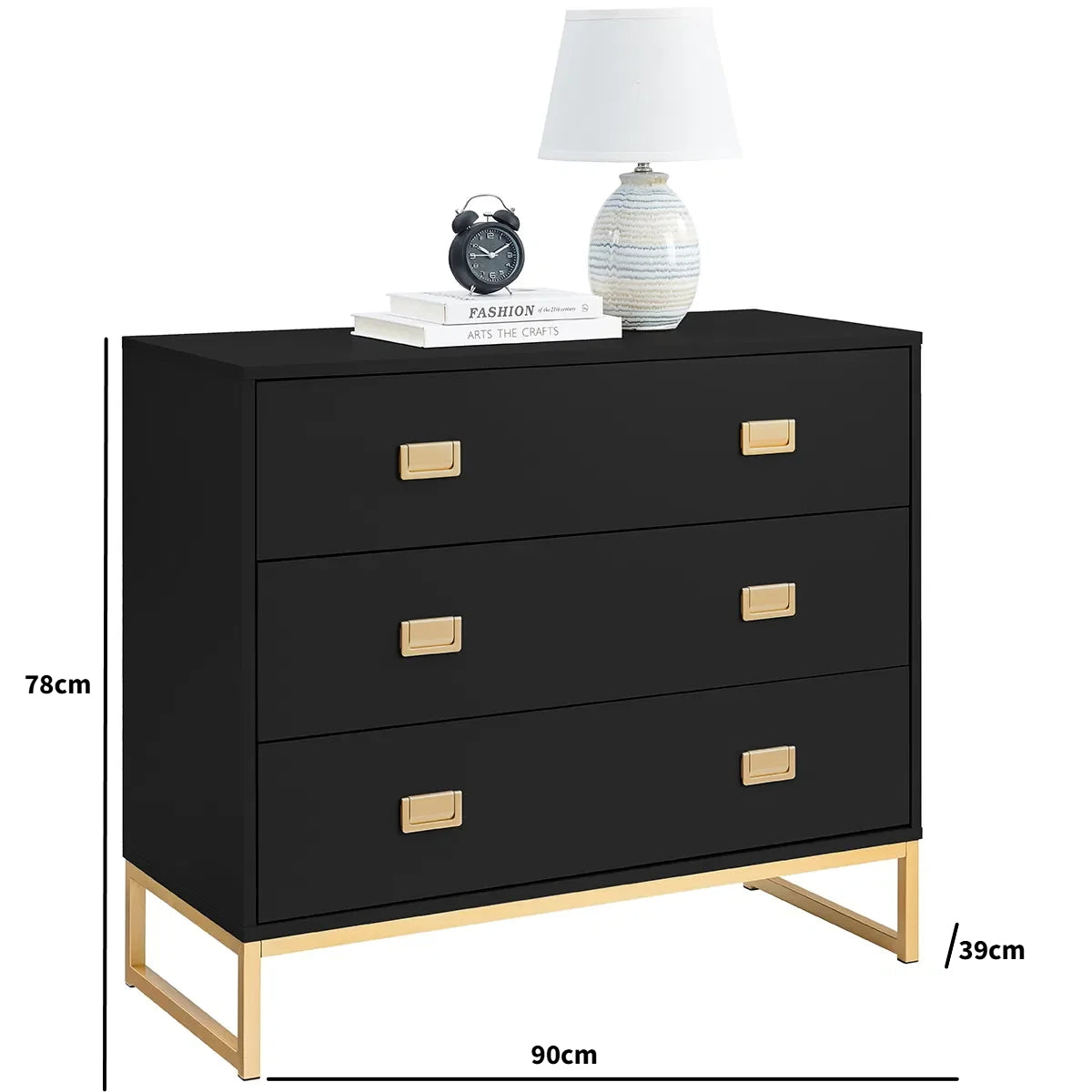 Large 3 Drawer Chest of Drawers - Elle Black Range Melody Maison Ltd Large 3 Drawer Chest of Drawers - Elle Black Range Melody Maison Ltd