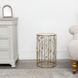 Round Gold Metal & Glass Leaves Detail Side Table
