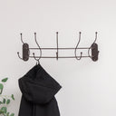 Antique Dark Bronze Curved Coat Hanger Rail with 5 Storage Hooks - 60cm