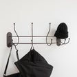 Antique Dark Bronze Curved Coat Hanger Rail with 5 Storage Hooks - 60cm