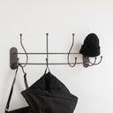 Antique Dark Bronze Curved Coat Hanger Rail with 5 Storage Hooks - 60cm