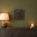 Antique Distressed Square Black Wall Clock with Gold Details - 50cm x...