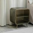 Antique Gold Brass Metal &amp; Glass Bedside Cabinet