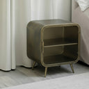 Antique Gold Brass Metal &amp; Glass Bedside Cabinet