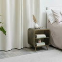 Antique Gold Brass Metal & Glass Bedside Cabinet