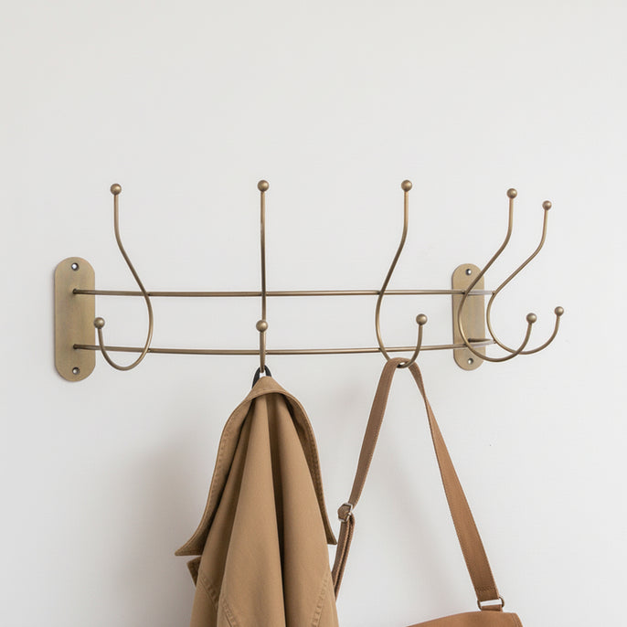 Antique Gold Curved Coat Hanger Rail with 5 Storage Hooks - 60cm ...