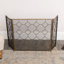 Antique Gold Geometric Detailed Metal Fire Screen - 106cm x 62.5cm