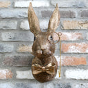 Antique Gold Metal Rabbit Head With Monocle