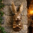 Antique Gold Metal Rabbit Head With Monocle