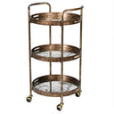 Antique Gold Mirrored 3 Tier Bar Cart Trolley - 88cm x 49cm