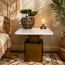Antique Gold Square Side Table With White Marble Top