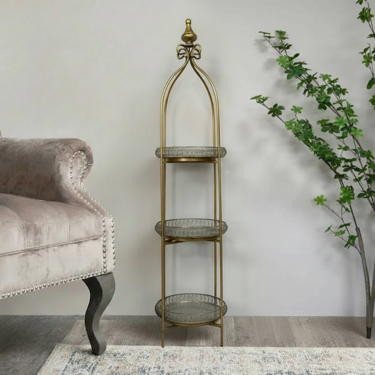 【新品】Magical Furniture Brass side shelf Antique Gold Three Tier Freestanding Shelf – Melody Maison