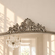 Antique Silver Ornate Arch Overmantle Mirror - 100cm x 88cm