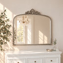 Antique Silver Ornate Arch Overmantle Mirror - 100cm x 88cm