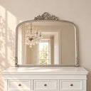 Antique Silver Ornate Arch Overmantle Mirror - 100cm x 88cm