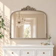 Antique Silver Ornate Arch Overmantle Mirror - 100cm x 88cm