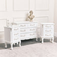 Antique White 4 Drawer Chest of Drawer &amp; Pair of 3 Drawer Bedside Tables - Pays Blanc Range