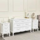 Antique White 7 Drawer Chest of Drawer & Pair of 3 Drawer Bedside Tables - Pays Blanc Range