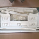 Antique White Dressing Table Desk with Triple Mirror and Stool - Pays Blanc Range - Damaged second