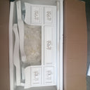 Antique White Dressing Table Desk with Triple Mirror and Stool - Pays Blanc Range - Damaged second