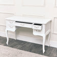 Antique White Dressing Table Desk with Triple Mirror and Stool