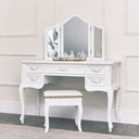 Antique White Dressing Table Desk with Triple Mirror and Stool - Pays Blanc Range - Damaged second