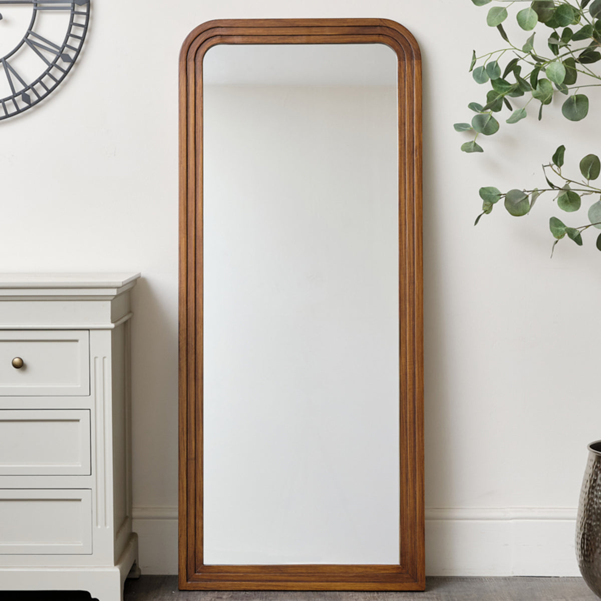 Dark Wood Arched Frame Wall Mirror 60cm x 140cm – Melody Maison