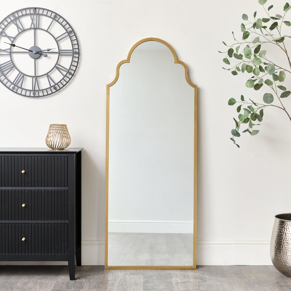 Antique Brushed Gold Arched Wall Mirror 155cm x 60cm – Melody Maison
