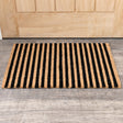 Black &amp; Natural Striped Print Coir Mat 40cm x 60cm