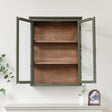 Khaki Green and Wood Wall Cabinet with Glass Front 70cm x 90cm