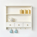 Large Ivory Wall Shelf Unit with Drawer Storage and Hooks
