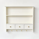 Large Ivory Wall Shelf Unit with Drawer Storage and Hooks