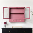 Raspberry Red Reeded Glass Wall Cabinet with Drawers
