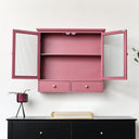 Raspberry Red Reeded Glass Wall Cabinet with Drawers