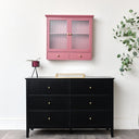 Raspberry Red Reeded Glass Wall Cabinet with Drawers