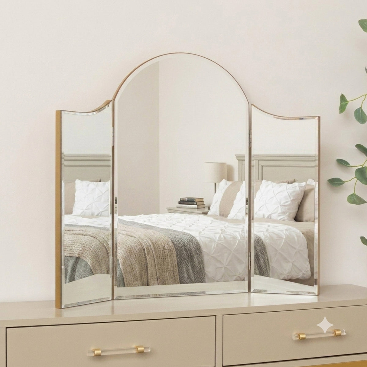 gold triple dressing table mirror Arched Vintage DB