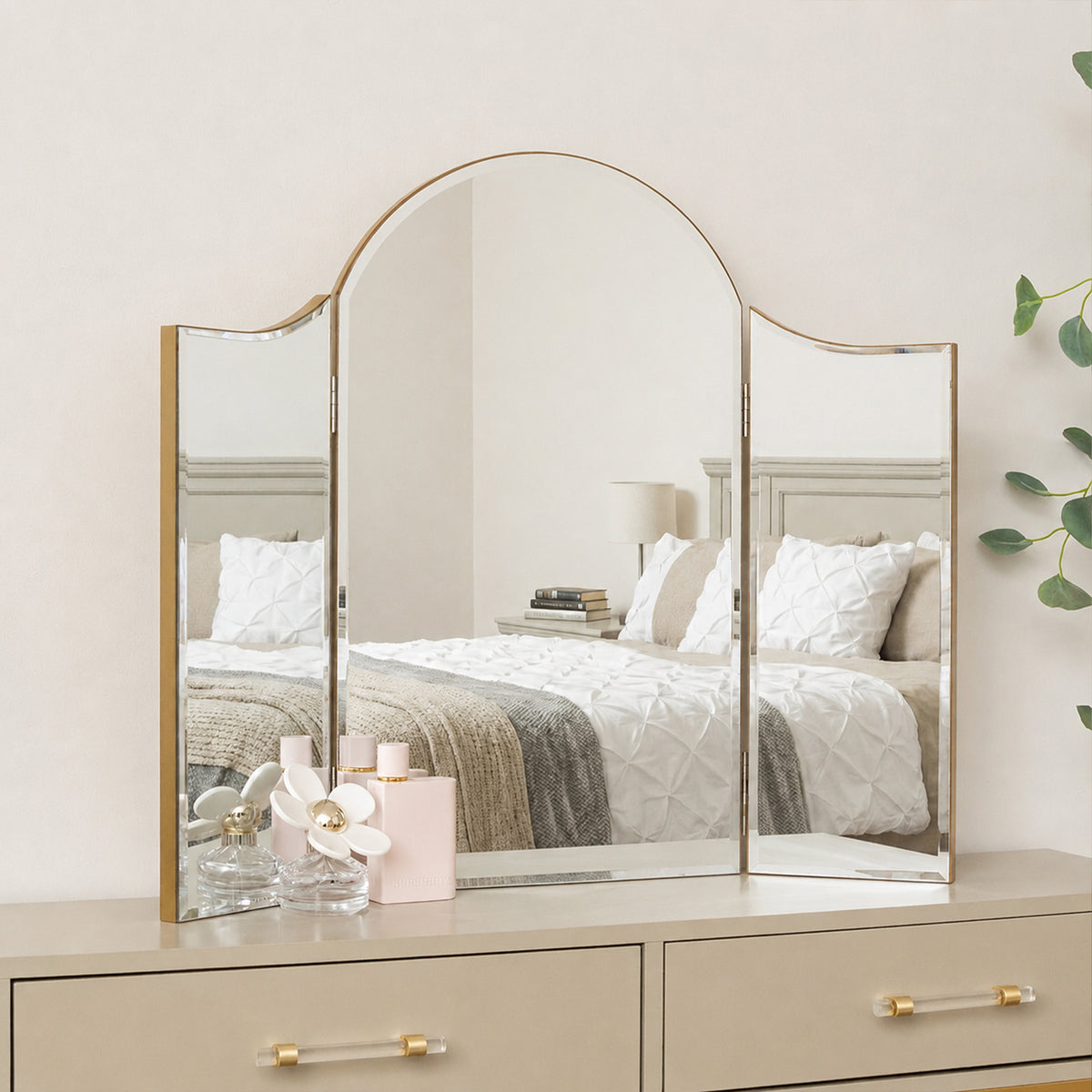 vintage gold dressing table Arched Triple Mirror 1930s antique vanity with mirror