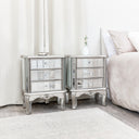 Silver Mirrored Chest of Drawers &amp; Pair of 3 Drawer Bedside Tables - Tiffany Range